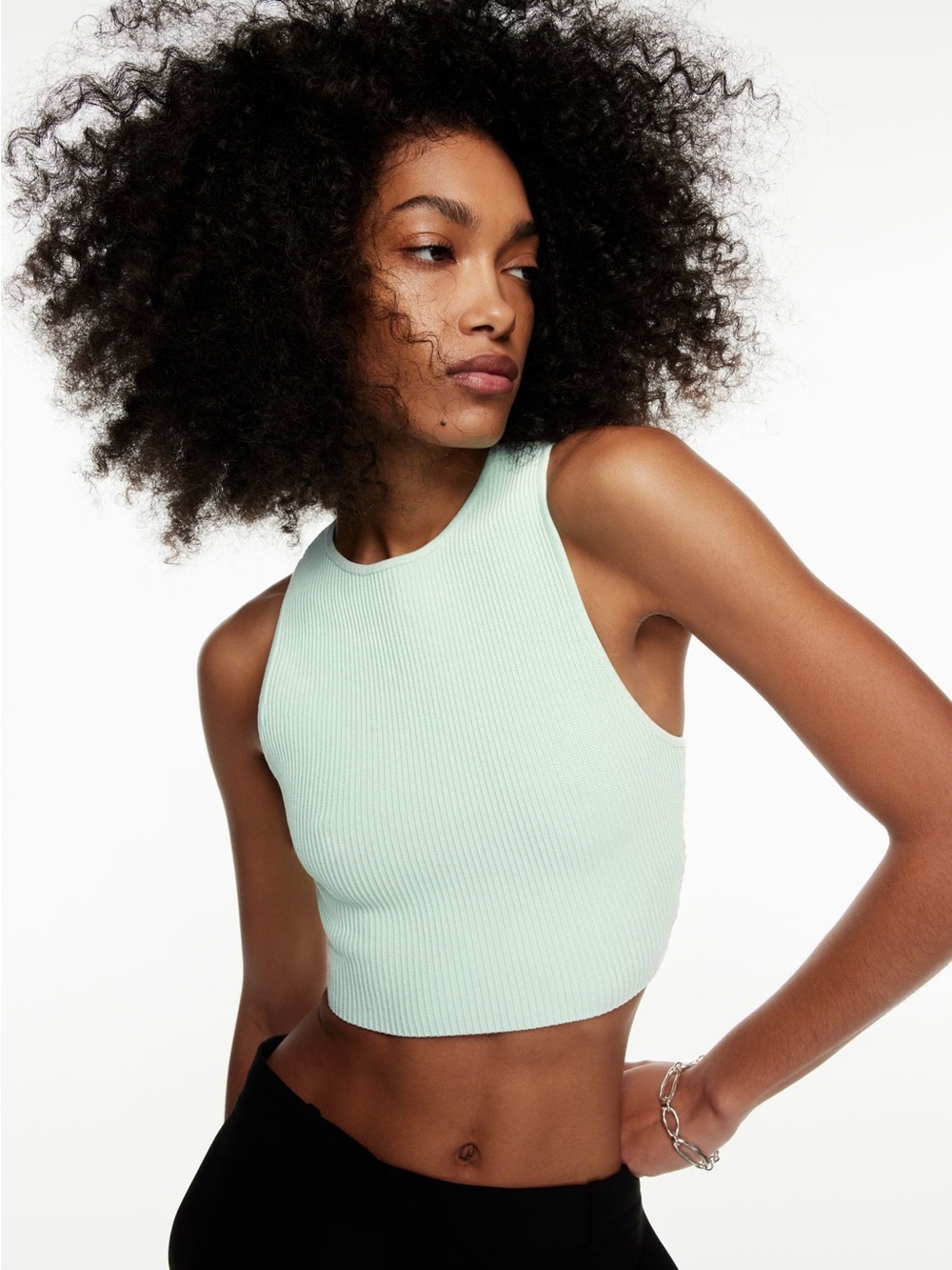 Sculpt Knit Racer Cropped Tank in Subtle Mint Size Small
